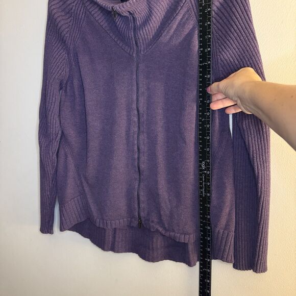 Eileen Fisher Women’s M Sweater Zip Up Purple Long Sleeve Organic Cotton Top - Picture 9 of 9